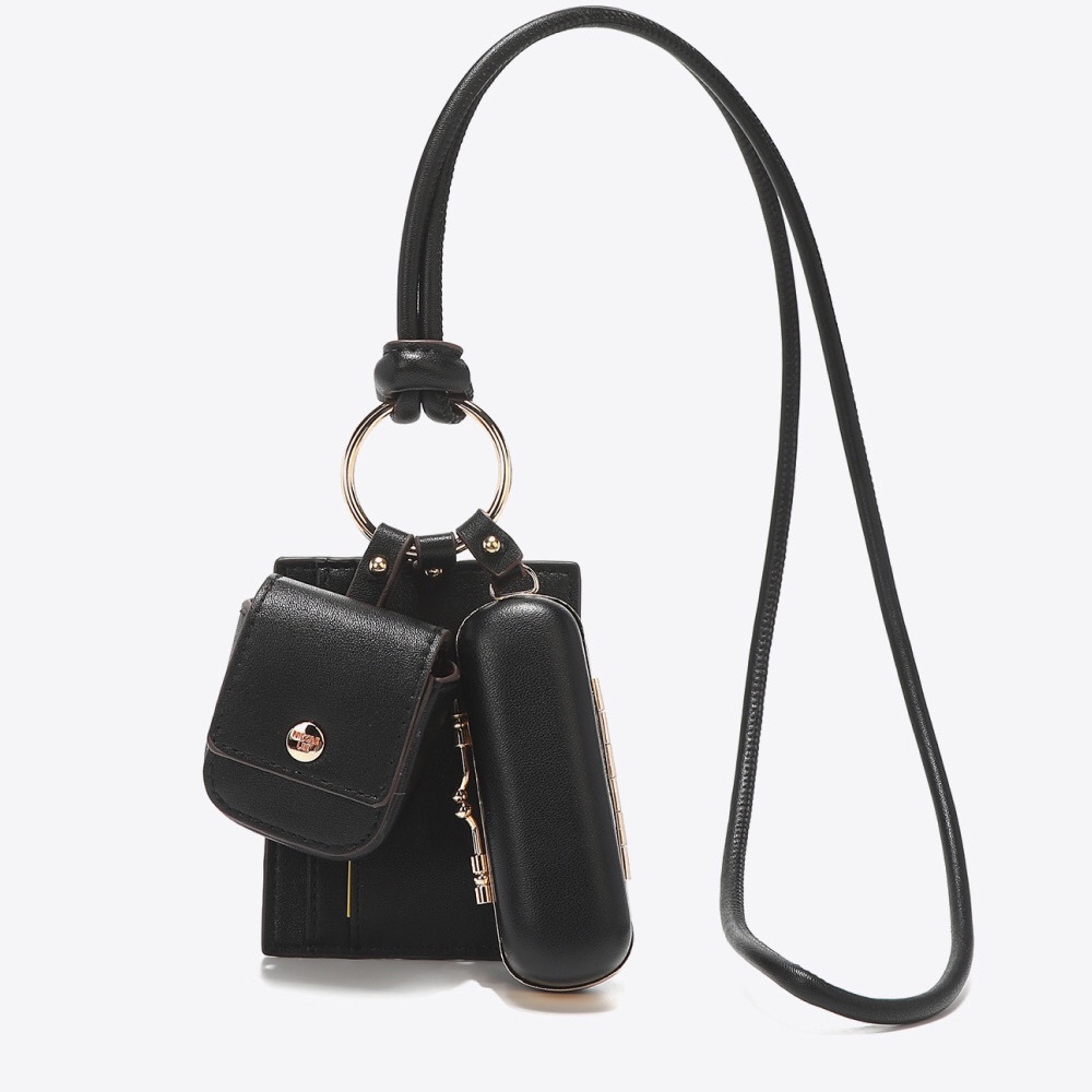 Vegan Leather 3-Piece Lanyard Set - Black